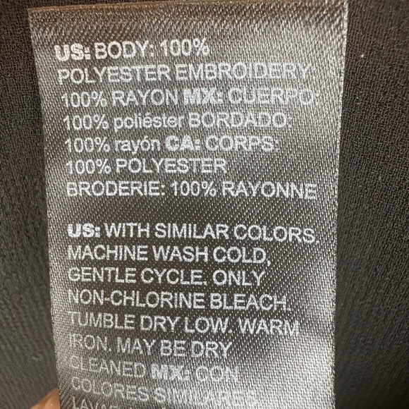 WHBM Black Sheer Long Sleeve Tunic Blouse with Floral Appliqué/Ruffle Accent NWT - Picture 13 of 13